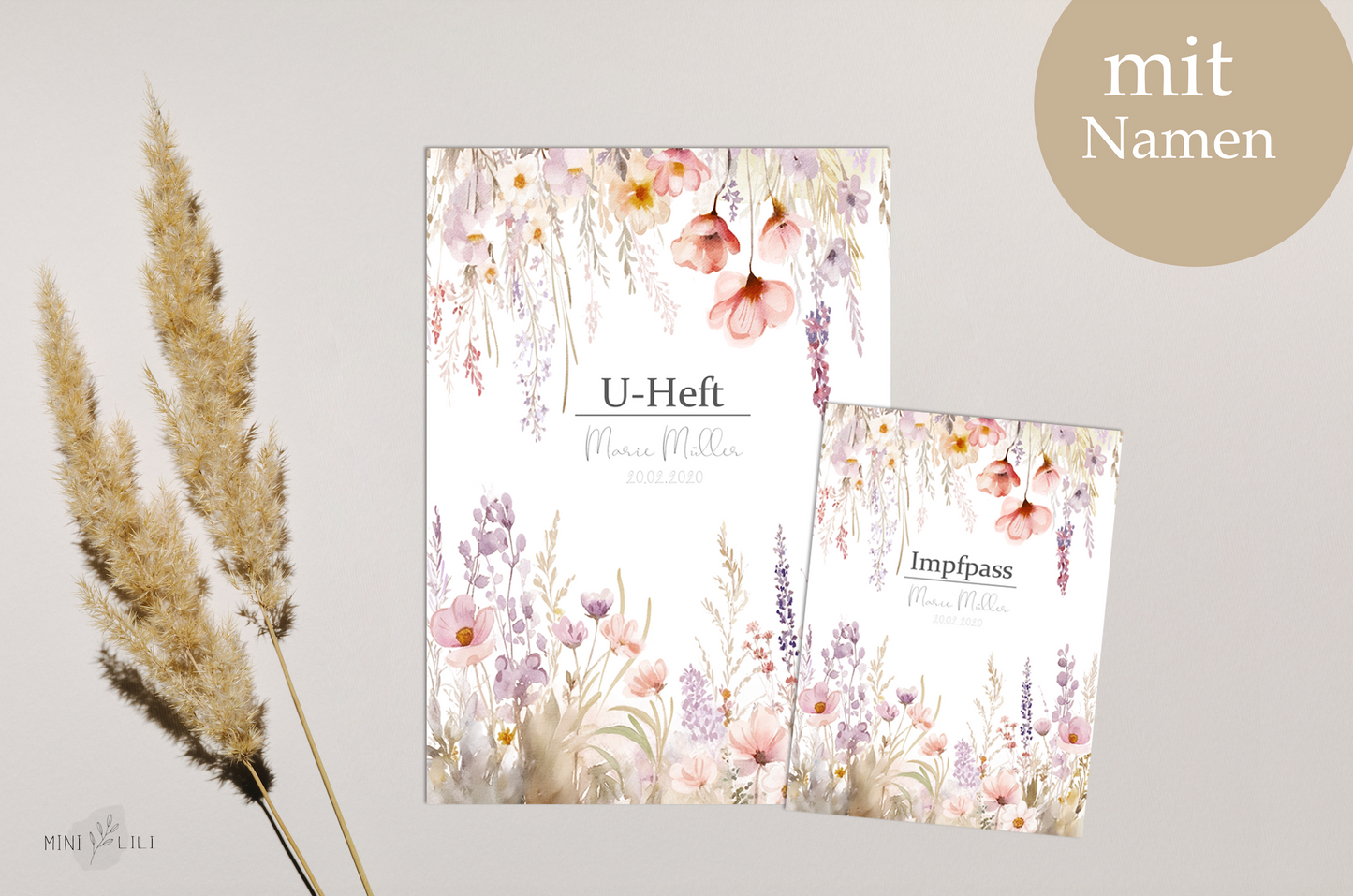 U-Heft & Impfpass Hülle im SET, Geschenk zur Geburt , Blumenwunder - viele Farben