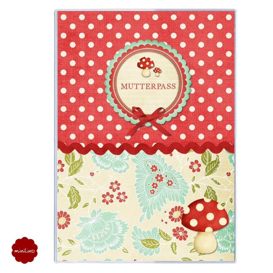 Retro 3-teilige Mutterpass Hülle mit Pilz und Punkten