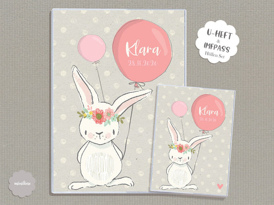 U-Heft Hülle & Impfpass Umschlag, Häschen mit Ballon