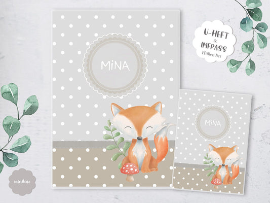 U-Heft & Impfpass Hülle im SET, personalisiert mit Namen, Fuchs, Bär, Reh