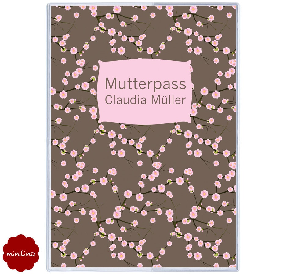 Kirschblüten Mutterpass Cover, personalisiert, Schwangerschaft