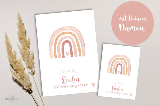 U-Heft & Impfpass Hülle im SET, Geschenk zur Geburt , Regenbogen, grosse Farbauswahl