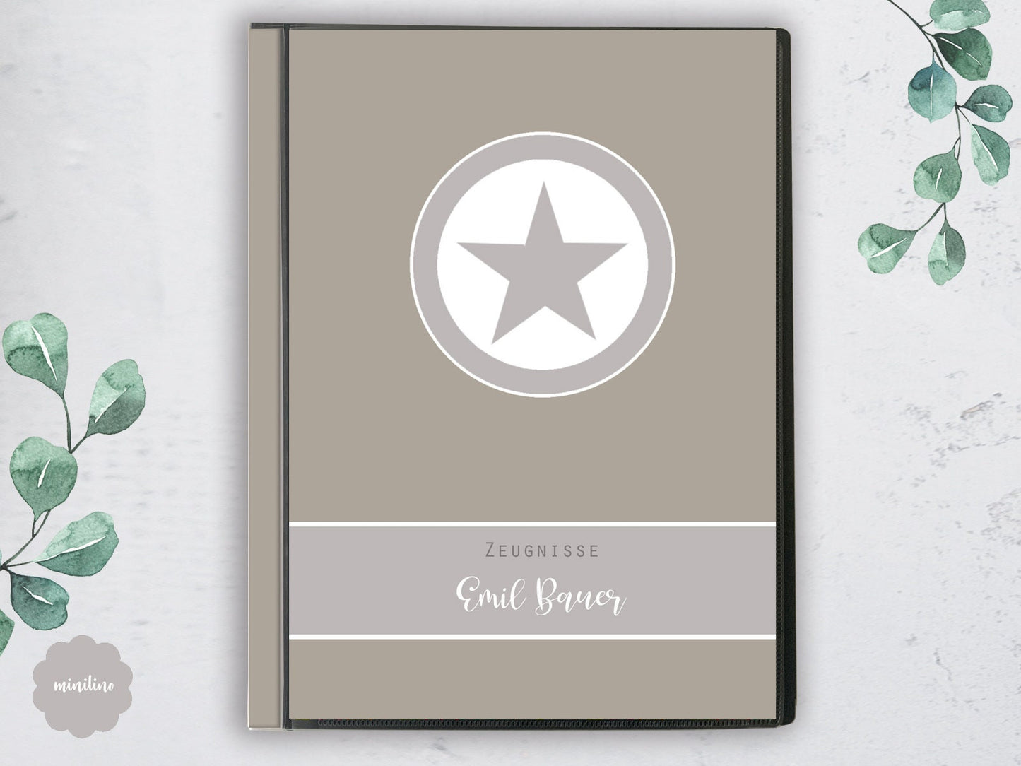 zeitlose Mappe für Zeugnisse mit Namen Stern, Jungs & Mädchen, Schule, 1 Tag Schule