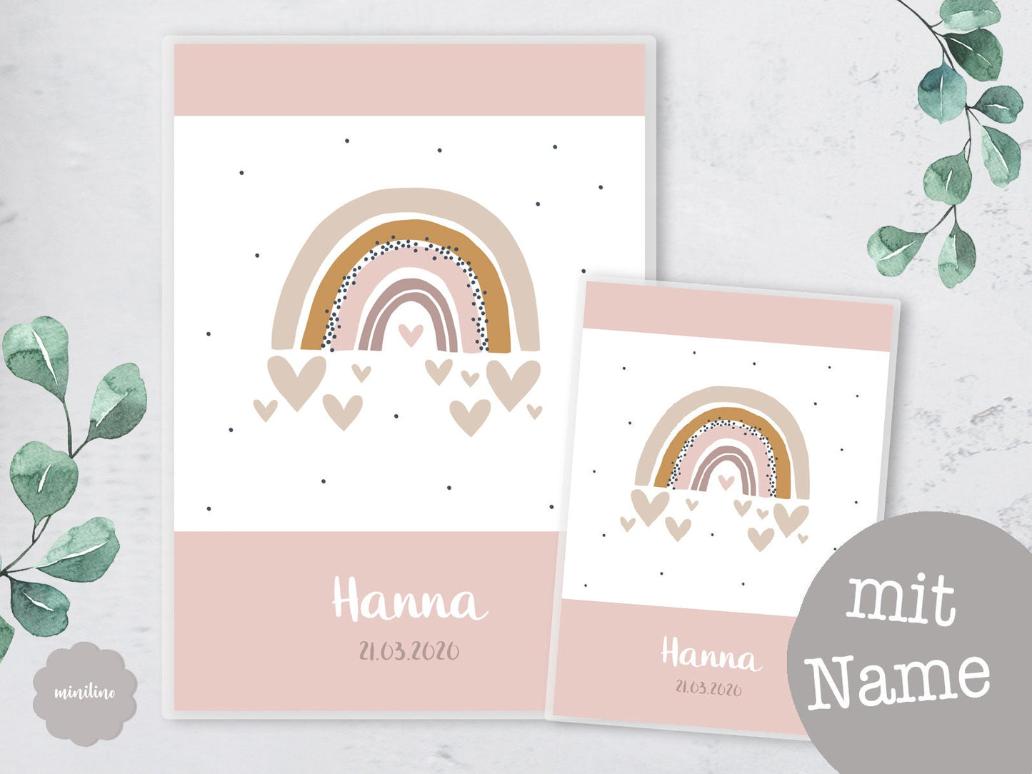 SET U-Heft Hülle & Impfpass Umschlag, Regenbogen mit Herz, personalisiert, Geschenk Geburt