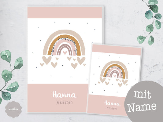 SET U-Heft Hülle & Impfpass Umschlag, Regenbogen mit Herz, personalisiert, Geschenk Geburt
