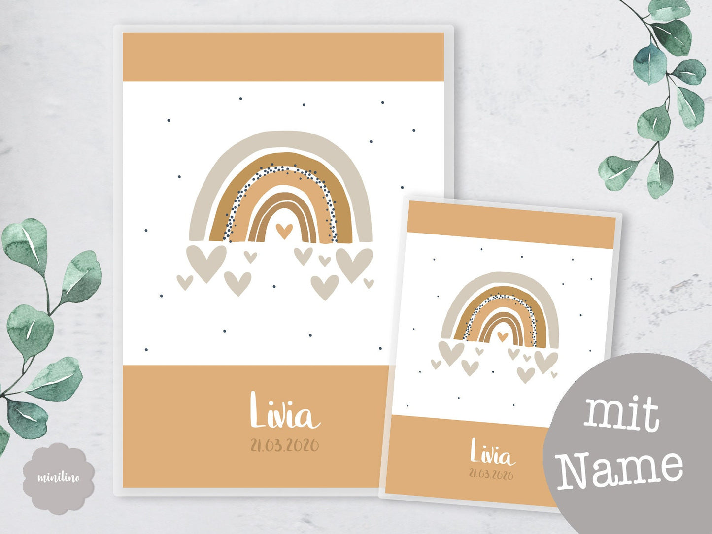 SET U-Heft Hülle & Impfpass Umschlag, Regenbogen mit Herz, personalisiert, Geschenk Geburt