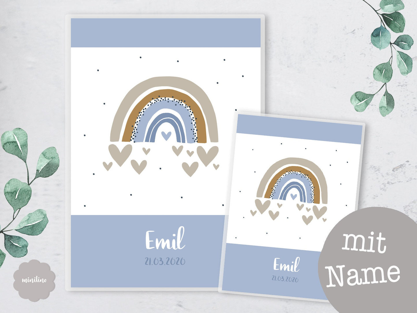 SET U-Heft Hülle & Impfpass Umschlag, Regenbogen mit Herz, personalisiert, Geschenk Geburt