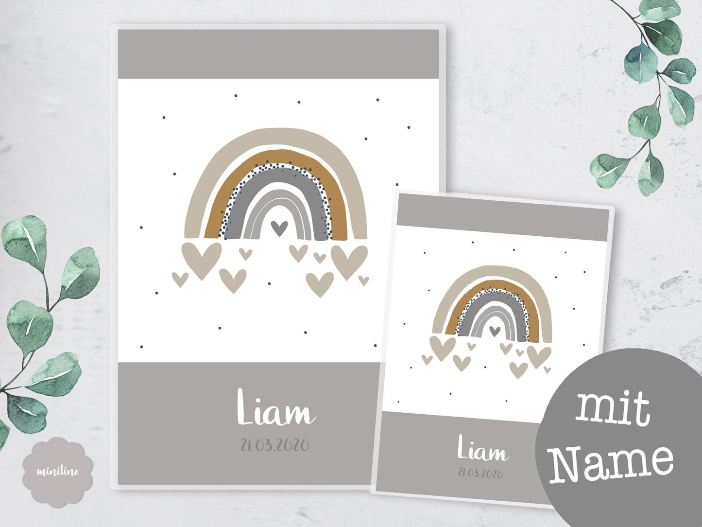 SET U-Heft Hülle & Impfpass Umschlag, Regenbogen mit Herz, personalisiert, Geschenk Geburt