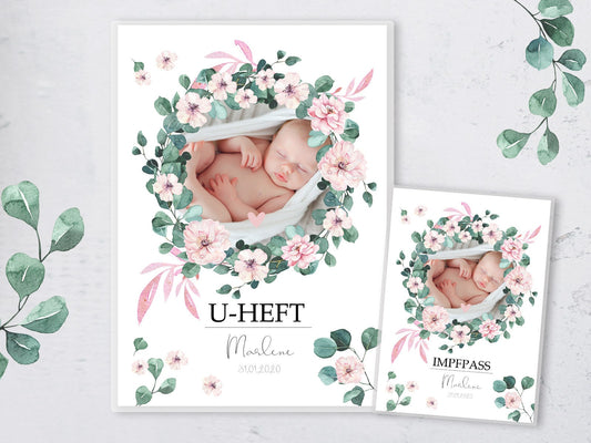 U-Heft Hülle & Impfpass Umschlag, mit Babyfoto und Geburtsdaten