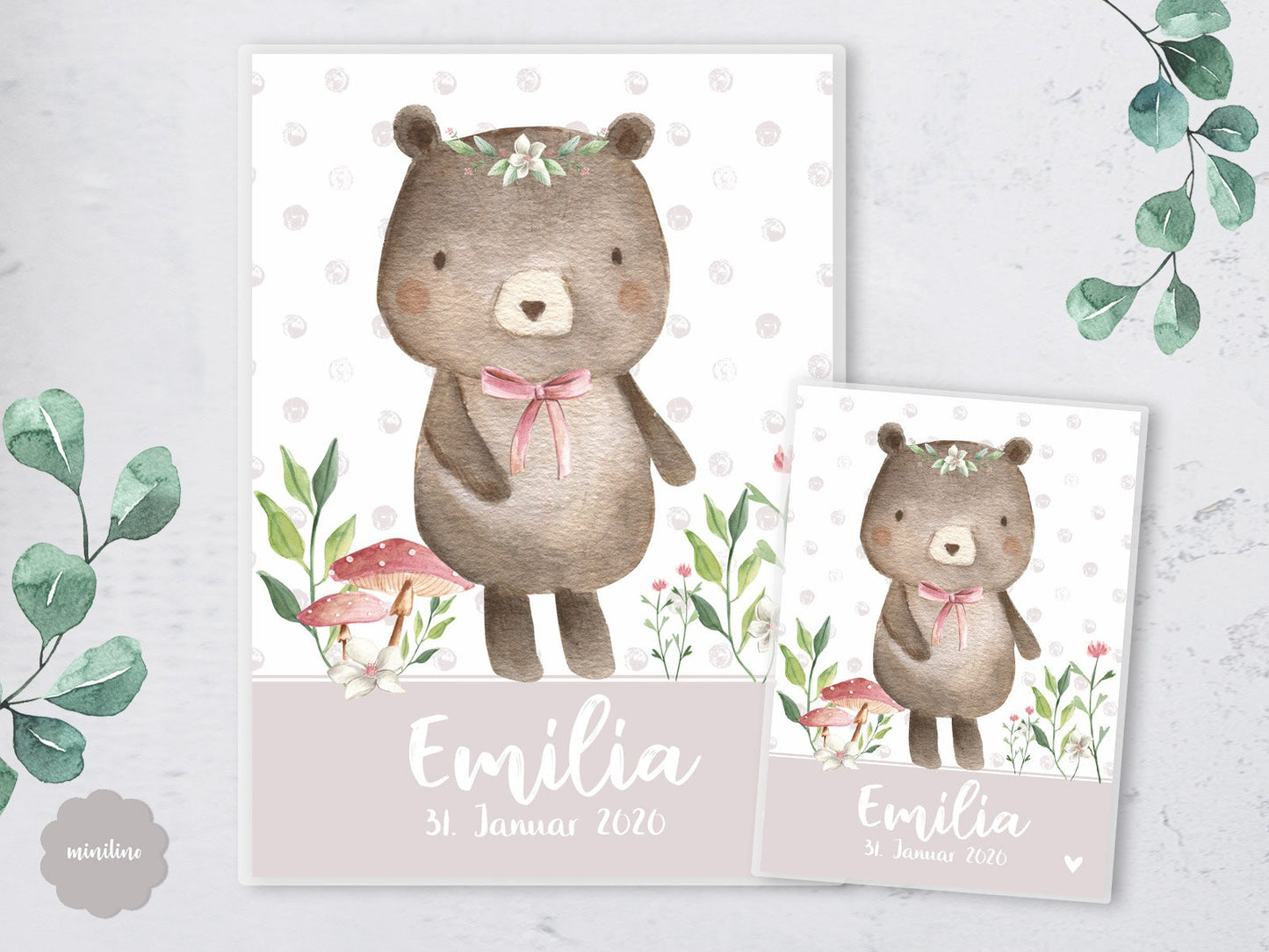 SET U-Heft Hülle & Impfpass Umschlag, Bär mit Blumen, Mädchen