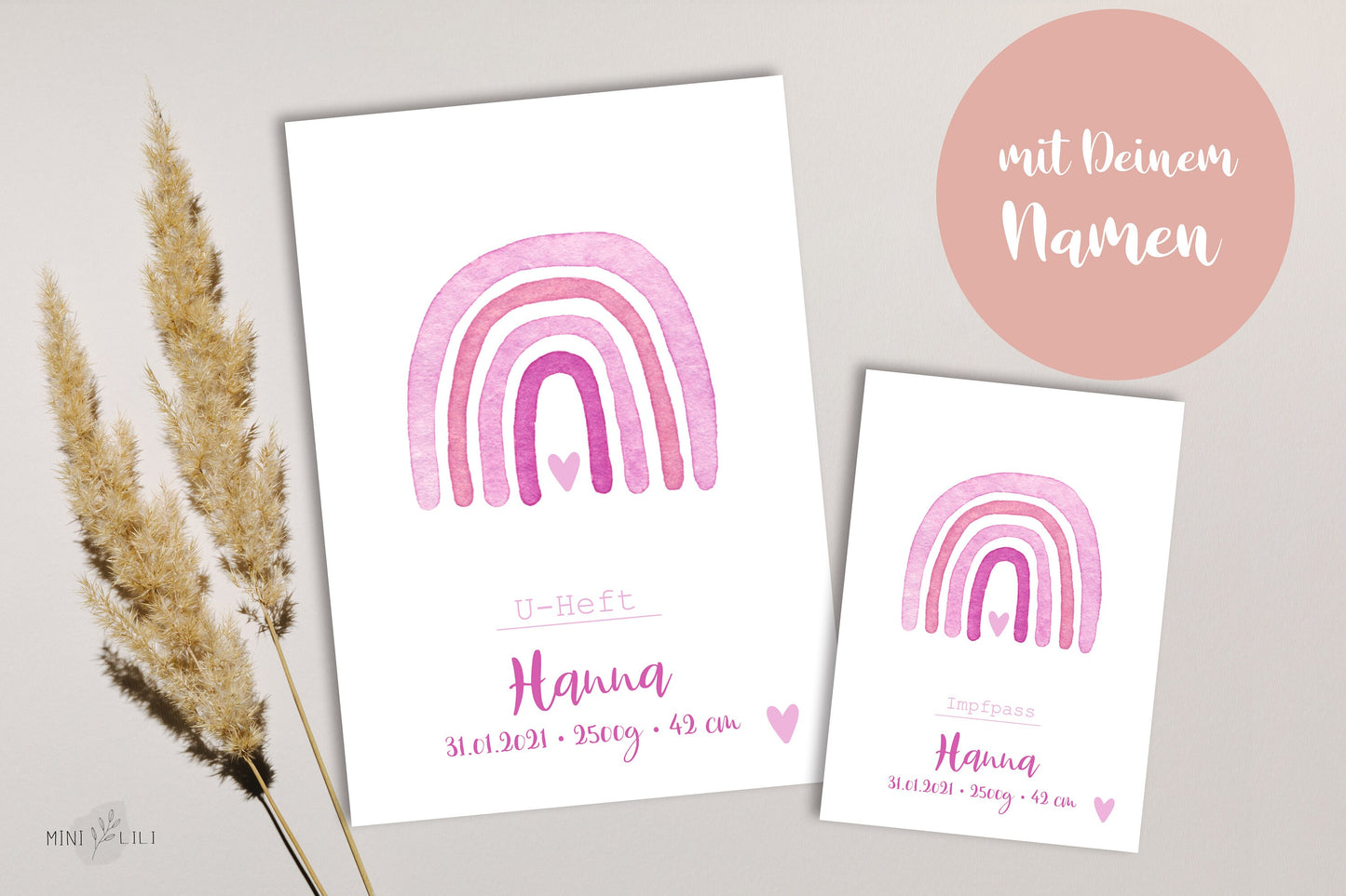 U-Heft & Impfpass Hülle im SET, Geschenk zur Geburt , Regenbogen, grosse Farbauswahl