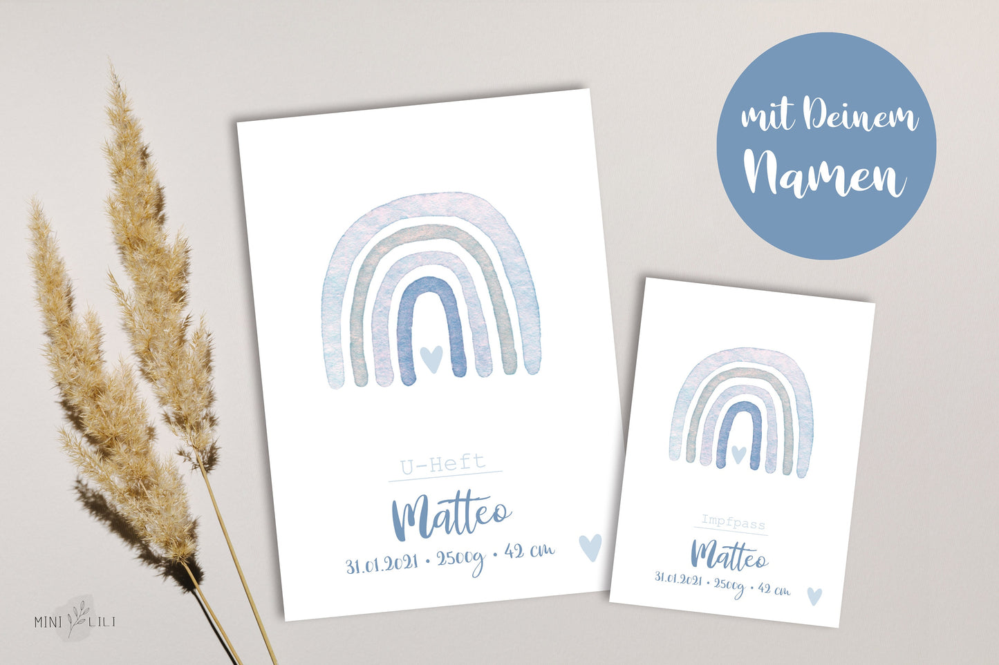 U-Heft & Impfpass Hülle im SET, Geschenk zur Geburt , Regenbogen, grosse Farbauswahl
