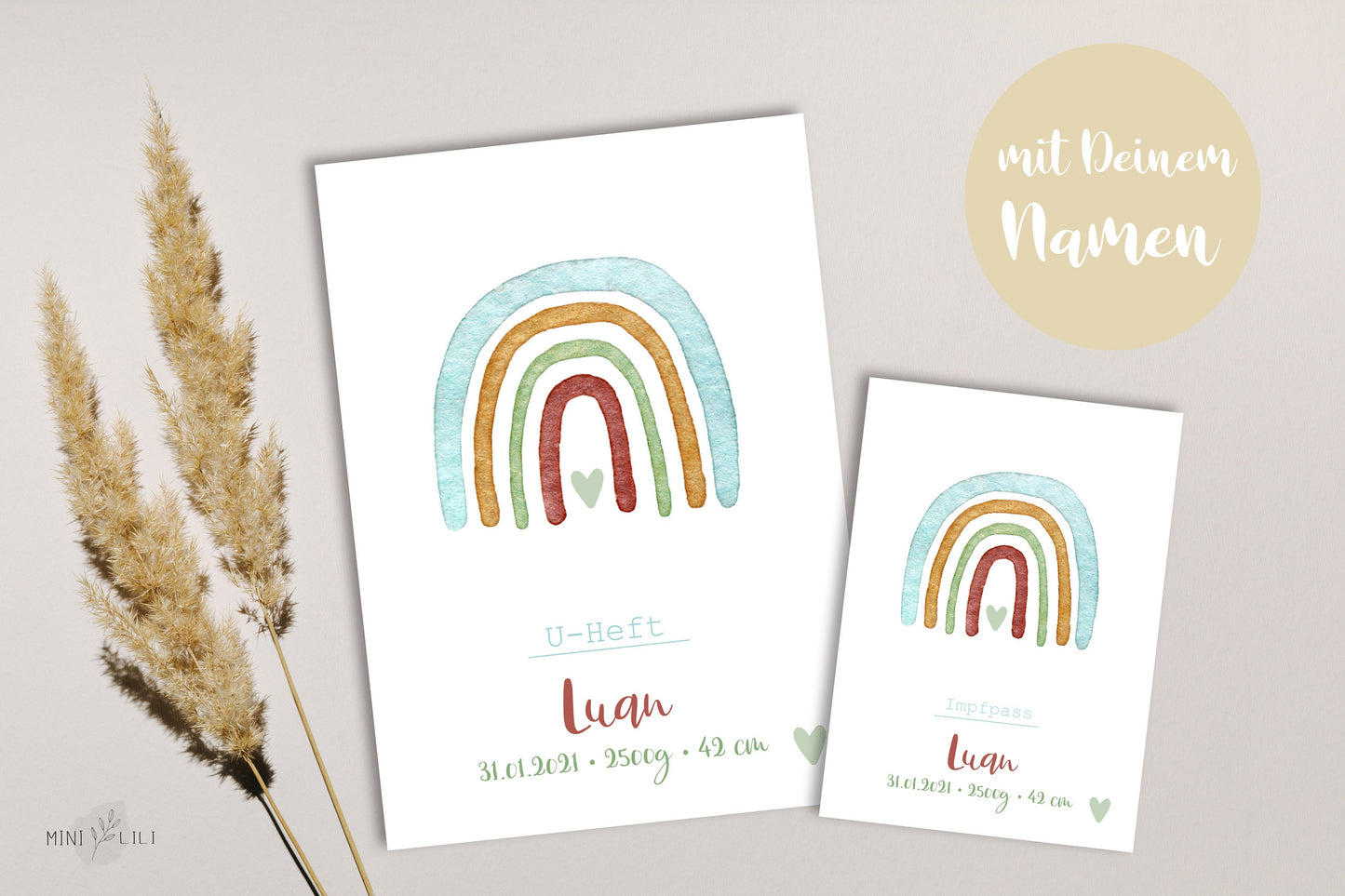 U-Heft & Impfpass Hülle im SET, Geschenk zur Geburt , Regenbogen, grosse Farbauswahl