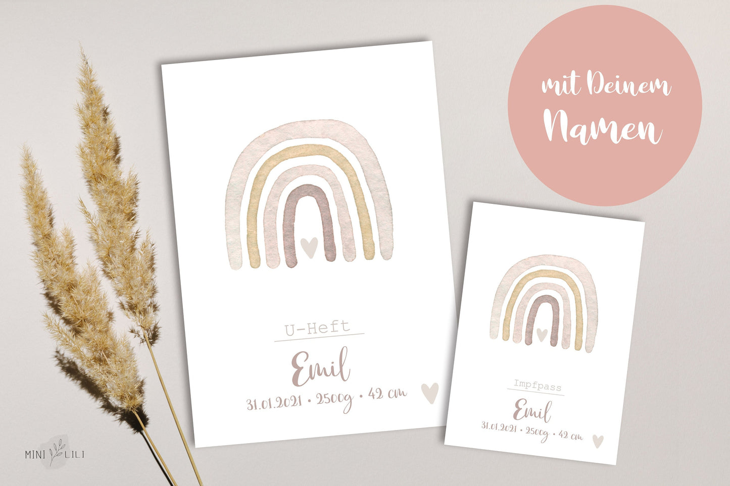 U-Heft & Impfpass Hülle im SET, Geschenk zur Geburt , Regenbogen, grosse Farbauswahl