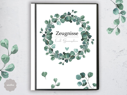 Eukalyptus Zeugnis Mappe, für Dokumente, Schule, Geschenk Kind